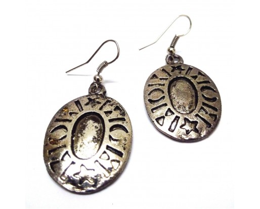 Silver Oxidized Earring Hook Dangle Drop Long Asian Novelty Tribal - THE CAVE